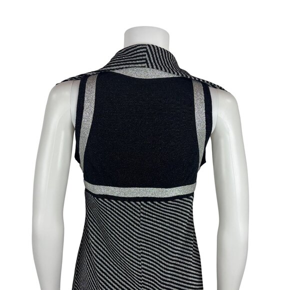 Vintage 70s Silver Mini Dress Womens XS Chevron Lurex Metallic Pointed Collar - Picture 9 of 11